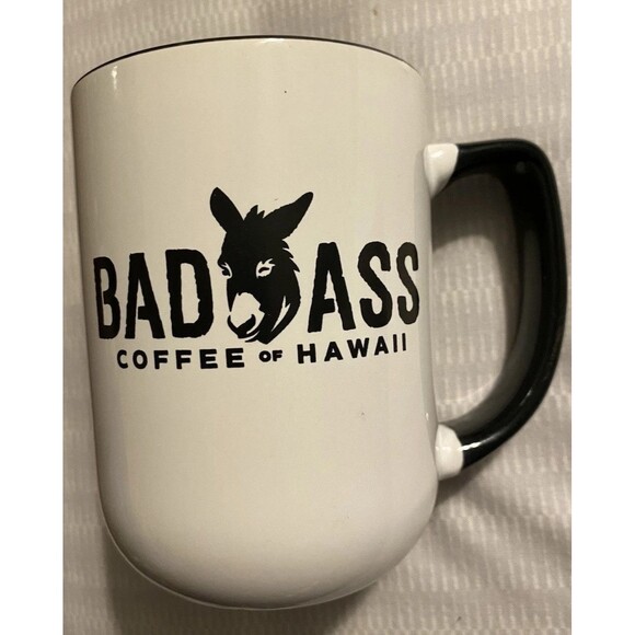 Bad Ass Coffee Of Hawaii Cup Mug White & Black heavy duty Multicolor Donkey - Picture 11 of 11